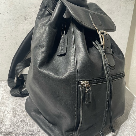 VTG COACH black leather XL BACKPACK 0529 - Picture 7 of 16